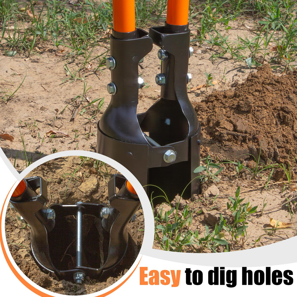 Nohovu Post Hole Digger, Heavy Duty with Fiberglass Handle, Carbon Steel Blades, 58 Inches, Orange & Black