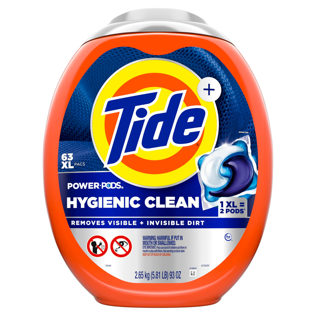 Tide Hygienic Clean Power PODS Laundry Detergent Pacs, Original Scent, 63 Count, Removes Visible and Invisible Dirt