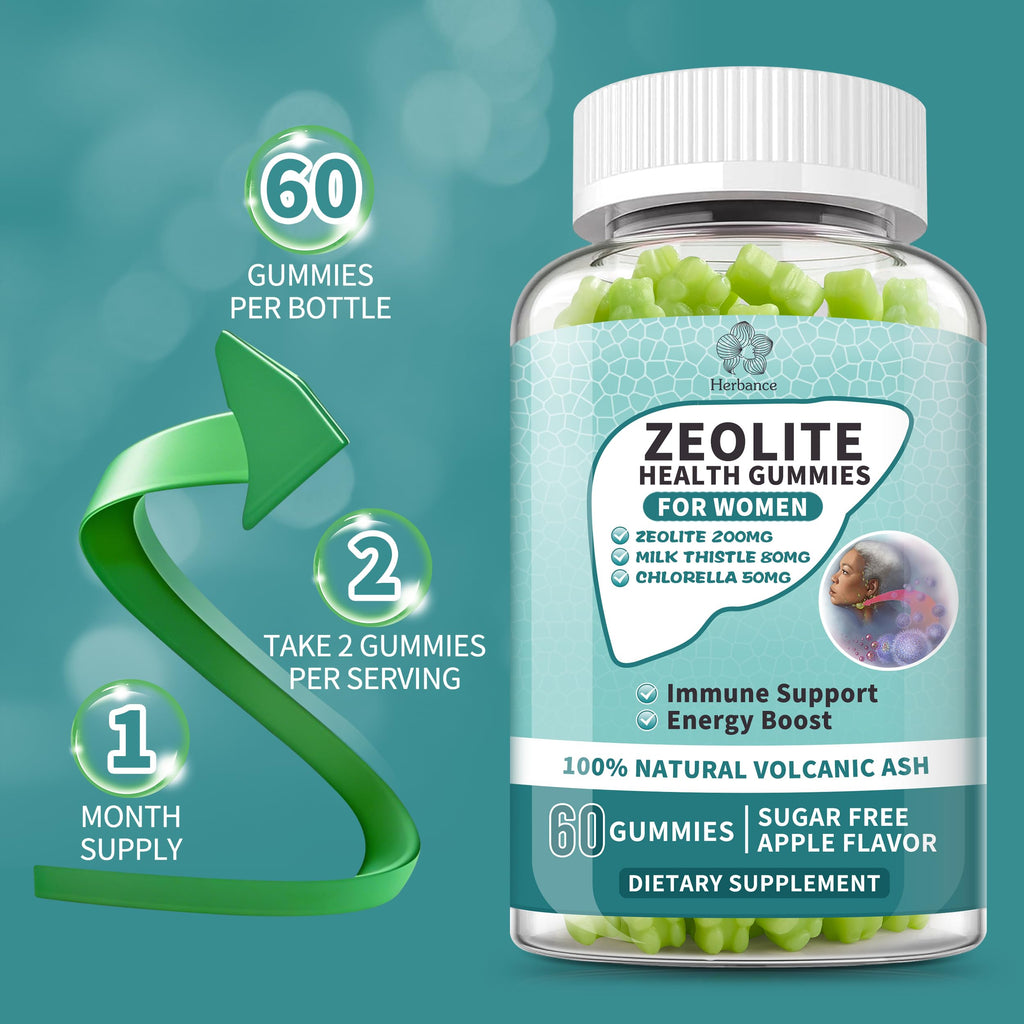 Zeolite Gummies for Women - Zeolite Supplement with Milk Thistle, Chlorella, Vitamin B12 & D3 - Supports Heavy Metal, Immune Health, Natural Metabolism, Energy & Clear Skin - 30 Day Vegan Supply