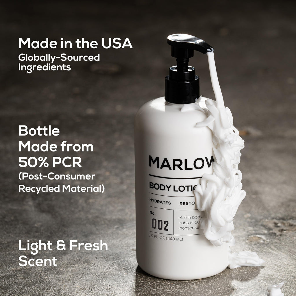 MARLOWE. No. 002 Body Lotion for Men, 15 oz Pump, Original, Revitalizing Dry Skin Lotion with Aloe Vera & Amino Acids, Hydrates & Nourishes, Lightly Scented