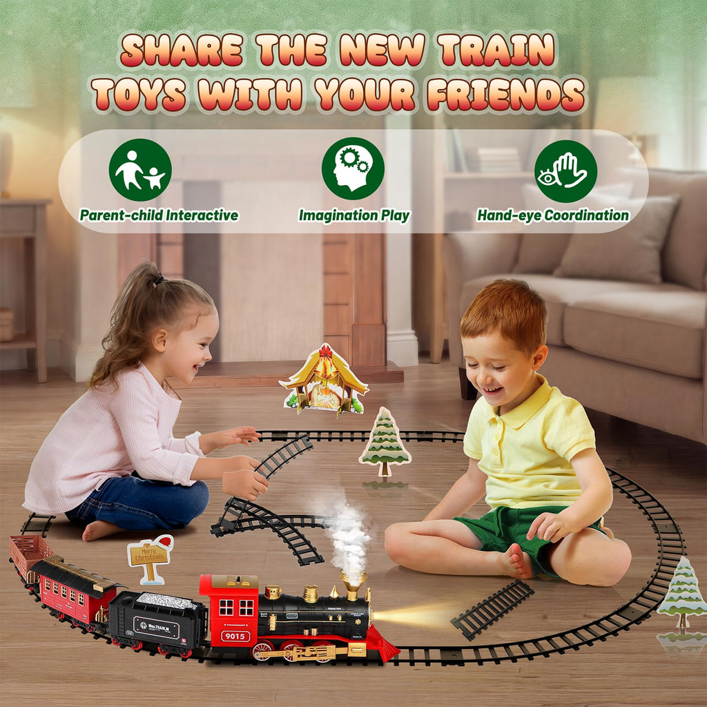Hot Bee Train Set, Train Toys with Smoke, Lights, Sound and Train Tracks