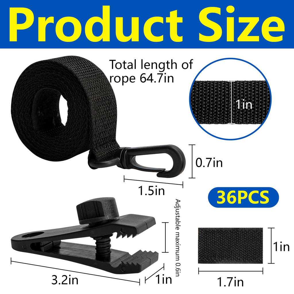 codree 36 Pcs Pool Solar Cover Reel Attachment Kit, Inground Swimming Pool Solar Cover Straps and Clips, Solar Blanket Strap Kit Including 12 Straps with Hooks, 12 Clips and 12 Touch Fastener (Black)