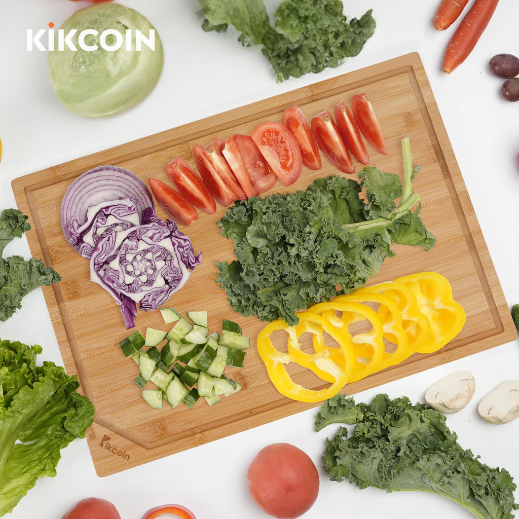 Kikcoin 17”×11” Bamboo Cutting Boards for kitchen, Reversible, XL, Natural