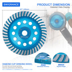 SWIGRANCE Diamond Concrete Grinding Cup Wheels 180mm 7" Turbo Row Segment, Fits 7/8" Arbor, Shaping Polishing Cleaning Concrete Masonry Marble Granite Brick