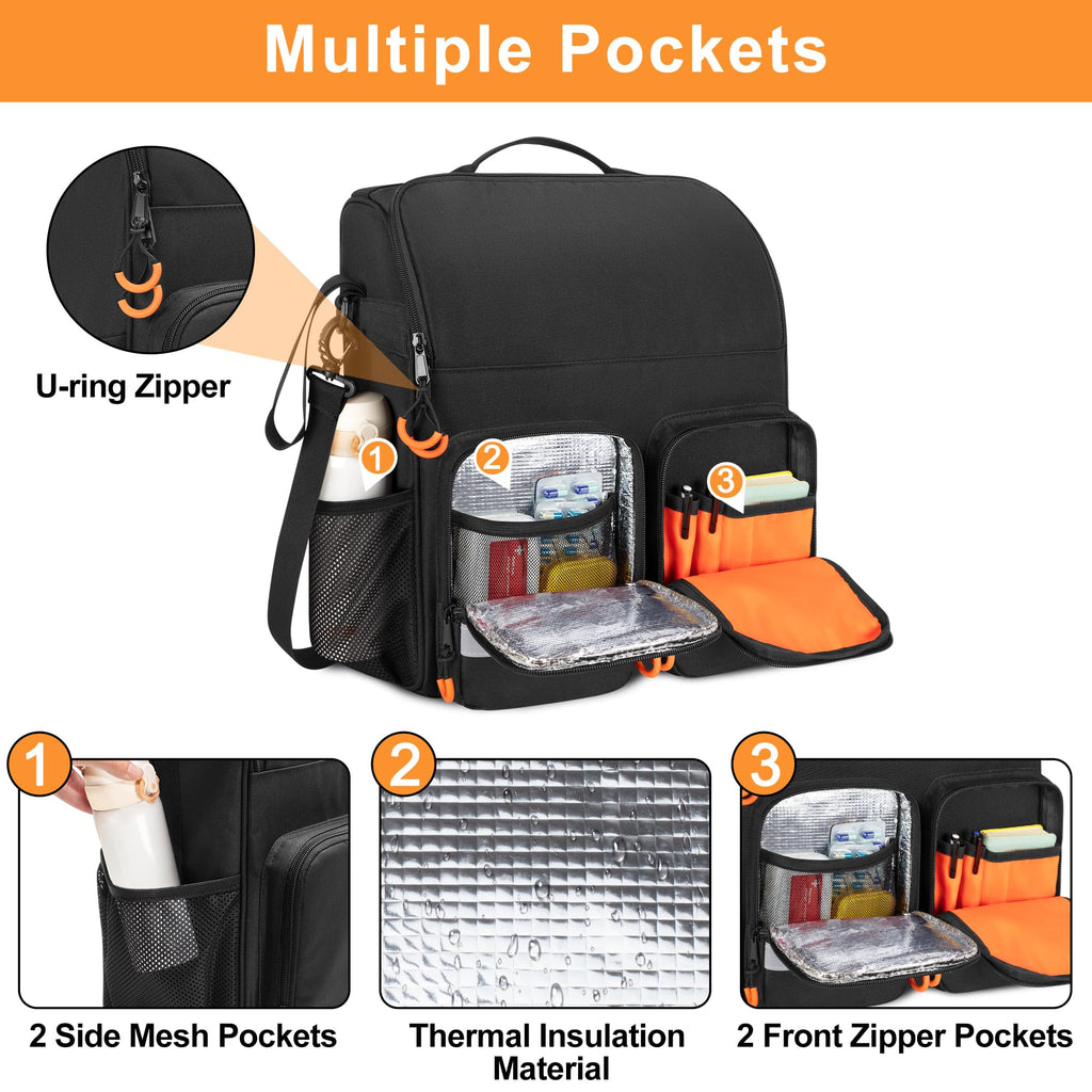 samdew Large Wheelchair Bag to Hang on Back, Wheelchair Accessories Backpack for Adult & Senior, Wheelchair Pouch with Medicine Storage Insulation Pocket & Shoulder Strap, Bag Only