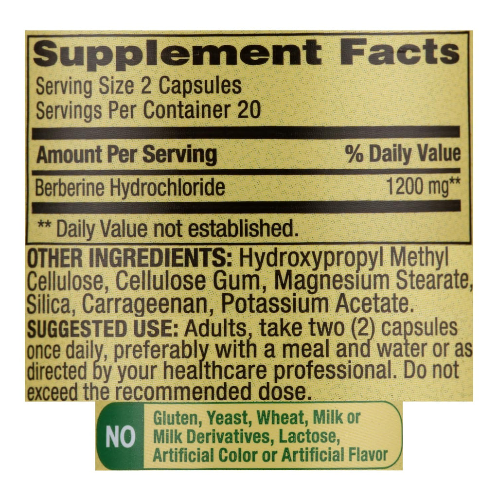 Berberine Herbal Supplement, 1200 mg, 40 Vegetarian Capsules, Pack 1