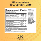 Jarrow Formulas Glucosamine, Chondroitin, and MSM Capsules; Joint Support Supplement with Vitamin C and Manganese, Bone & Joint Health, 240 Capsules, 60 Day Supply