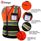 ASIPHITU Reflective Safety Vest for Women High Visibility Security Vest with Pockets Zipper Front Work Vest with Reflective Strips Meets ANSI/ISEA Standards(W-OrangeBlack-L)