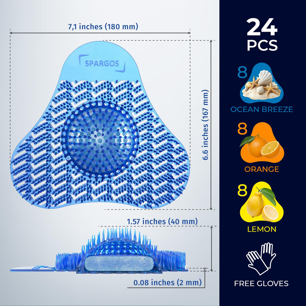 Spargos Urinal Screen Deodorizer, 24 Pack Blue Yellow Orange