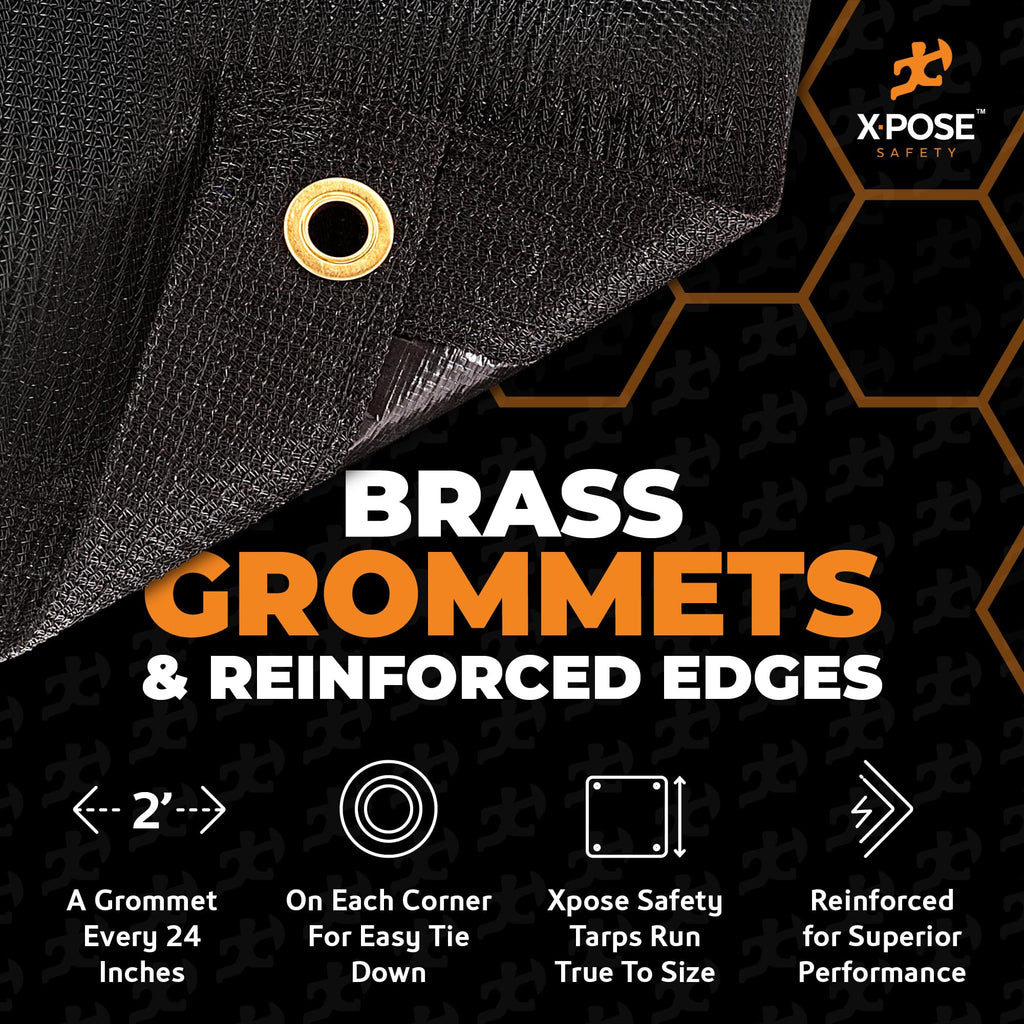 Xpose Safety Heavy Duty Mesh Tarp – 10’ x 16’ Multipurpose Black Protective Cover with Air Flow - Use for Tie Downs, Shade, Fences, Canopies, Dump Trucks – Tear Resistant