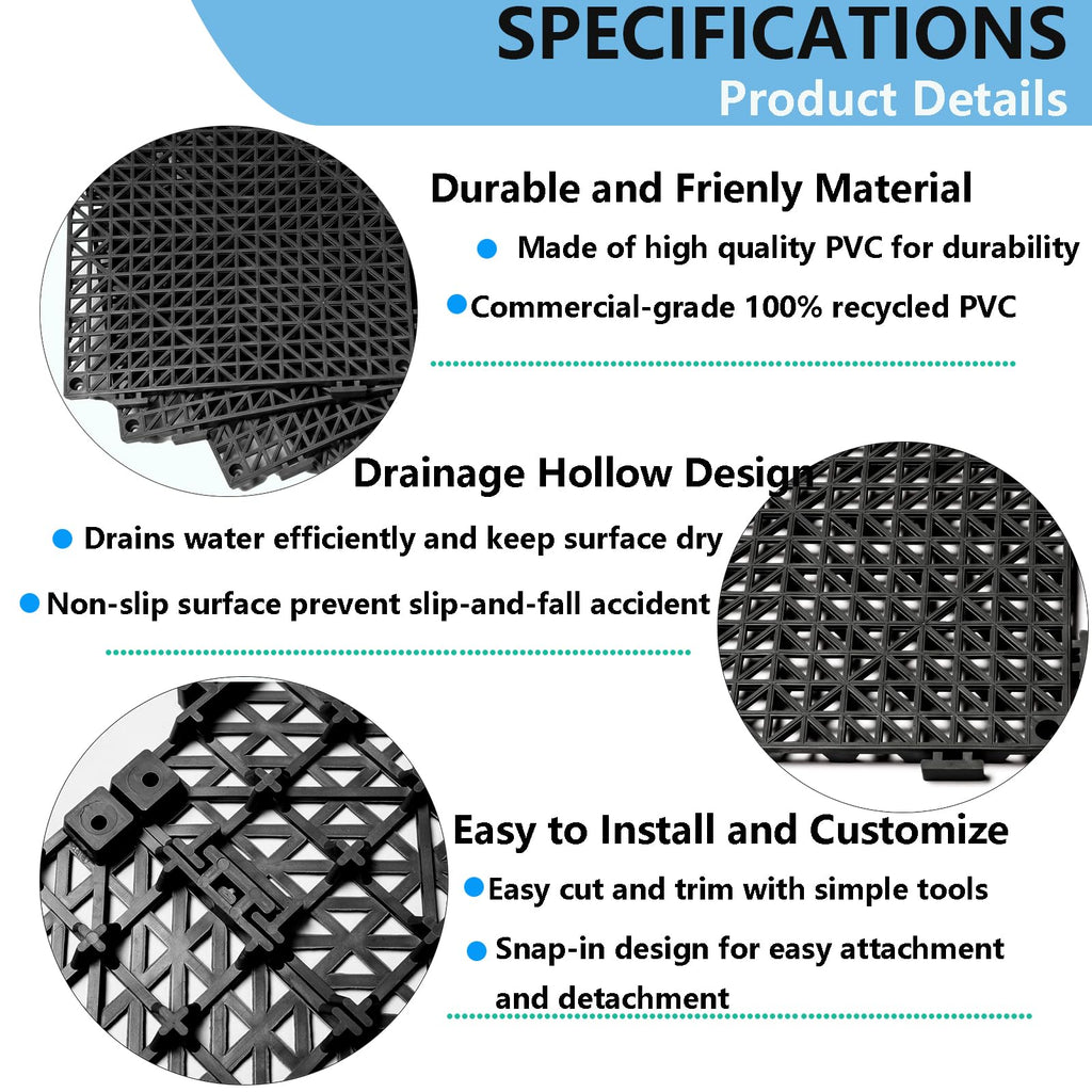 12” x 12” Drainage Interlocking Floor Mats 12 Pack for Outdoor and Indoor