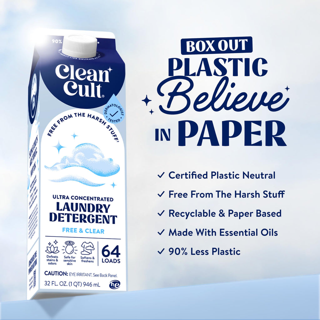 Ultra Concentrated Liquid Laundry Detergent Soap, 192 loads (96 oz), 90% Less Plastic, No Harsh Chemicals, Free & Clear, Defeats Stains & Odors, Eco-friendly, HE/Standard Compatible