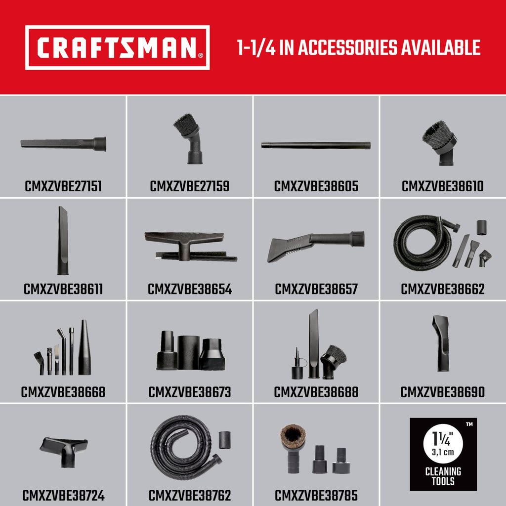 CRAFTSMAN CMXZVBE38762 1-1/4 in. x 6 ft. Friction Fit Wet Dry Vac Hose Attachment Kit, Fits Most Wet/Dry Vacuums with a 2-1/2 inch Drum Inlet and Attaches to 1-1/4 in. Accessories