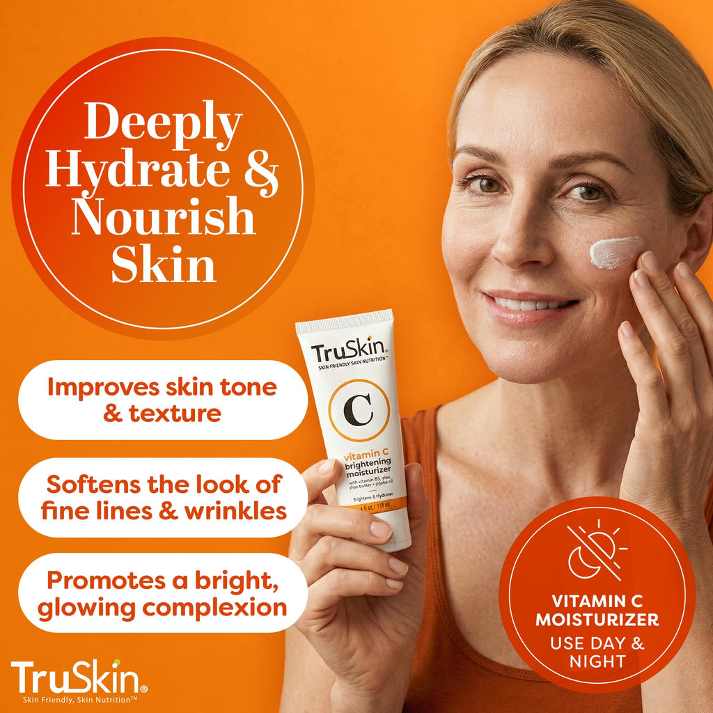TruSkin Vitamin C Face Cream – Brightening & Hydrating Daily Moisturizer with Vitamin E, B5, Jojoba Oil & Green Tea – Smooth, Radiant-Looking Skin, 4 Fl Oz