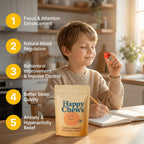 Happy Chews Saffron Gummies for Kids | Supports Mood, Calm & Focus | Saffron Extract, Passionflower, St. John’s Wort & GABA | Sugar-Free, Gluten-Free, Vegan, Non-GMO (60 Gummies)
