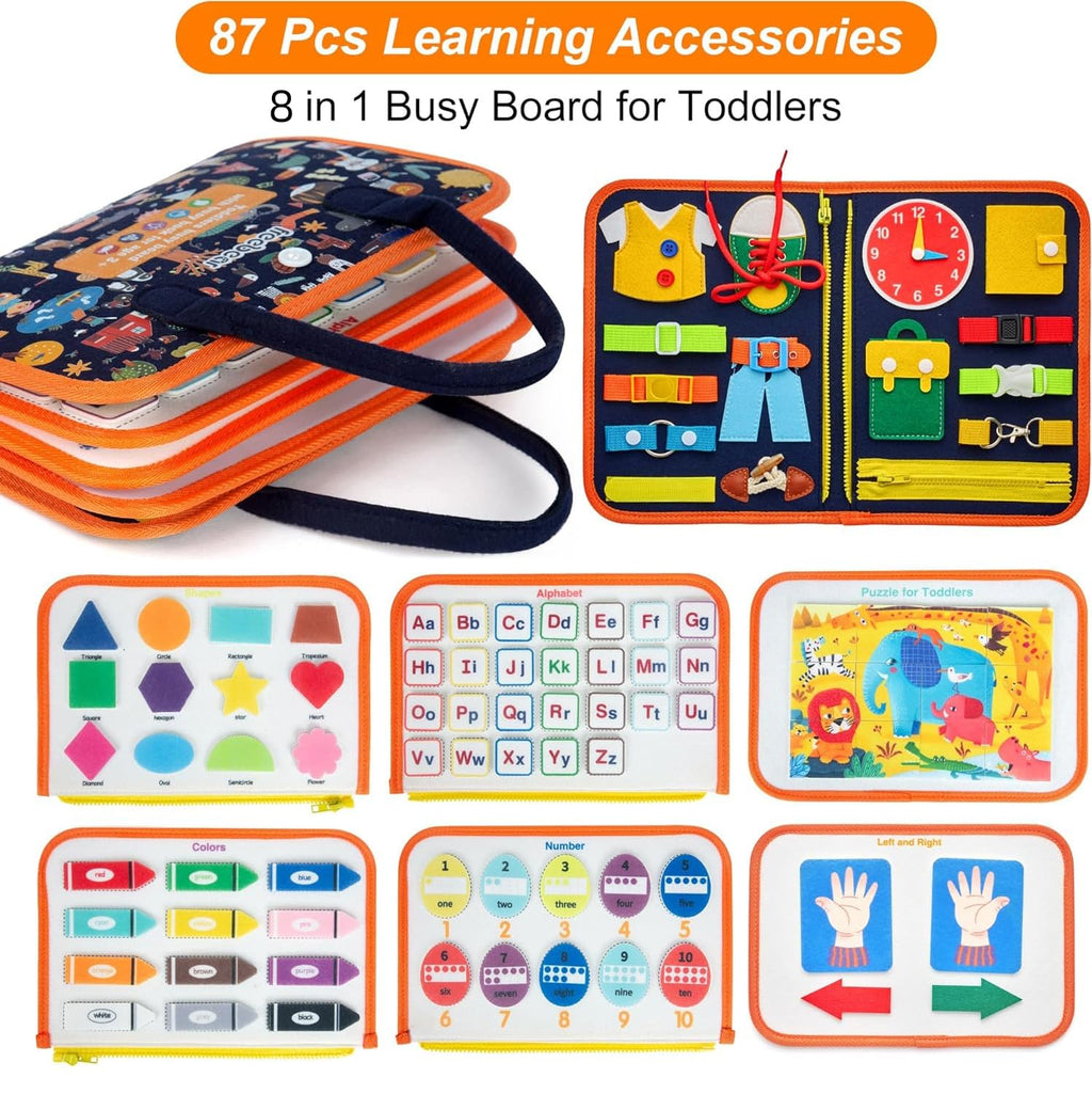 Freebear Busy Board Toddler Travel Toys Sensory Toys for Toddlers 1 2 3 4, Montessori Learning Toys for Toddlers Activities Board, Educational Toys for 3 4 Year Old Boys Girls Gift, Deluxe Classic