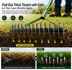 Heavy Duty Thatch Rake for Lawns - 13” Deep-Clean Dethatching Rake for Dead Grass & Moss Removal, Dual-Sided Manual Dethatcher and Scarifier Tool, 65" Long Metal Handle for Garden Yard Lawn Care
