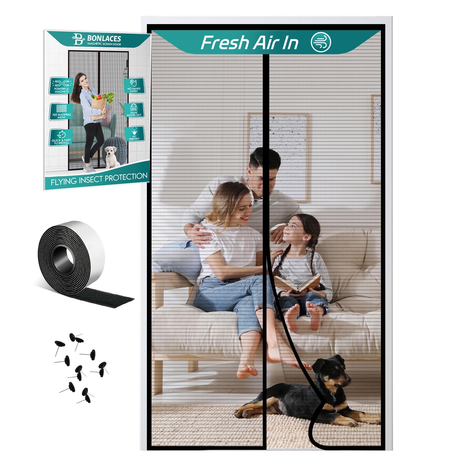 Magnetic Screen Door with Upgraded PET Material Mesh- Easy Installation, Tear-Resistant, Pet and Kid Friendly