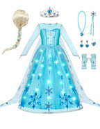 Spooktacular Creations Halloween Girls Ice Princess Dresses, Light-Up Princess Costume for Girls, Sequin Snowflake Long Cape Gown for Birthday, Halloween Dress-Up Party (Small, 5-7 yrs)