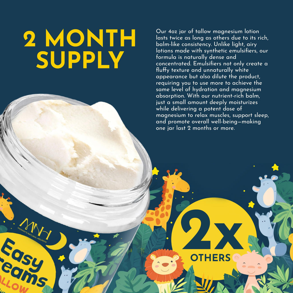 Magnesium Lotion for Kids, Tallow Based Magnesium Lotion For Sleep, Lavender Scented | No Melatonin Sleep Aid | Arnica Cream, Eczema Cream for Kids, Sudocrem | Organic, Made in USA, 2 Month Supply