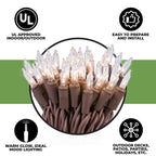 612 Vermont 100 Clear Mini Christmas String Lights on Brown Wire Cord, UL Approved for Indoor/Outdoor Use, 18 Foot of Lighted Length, 20 Foot of Total Length (Pack of 2)