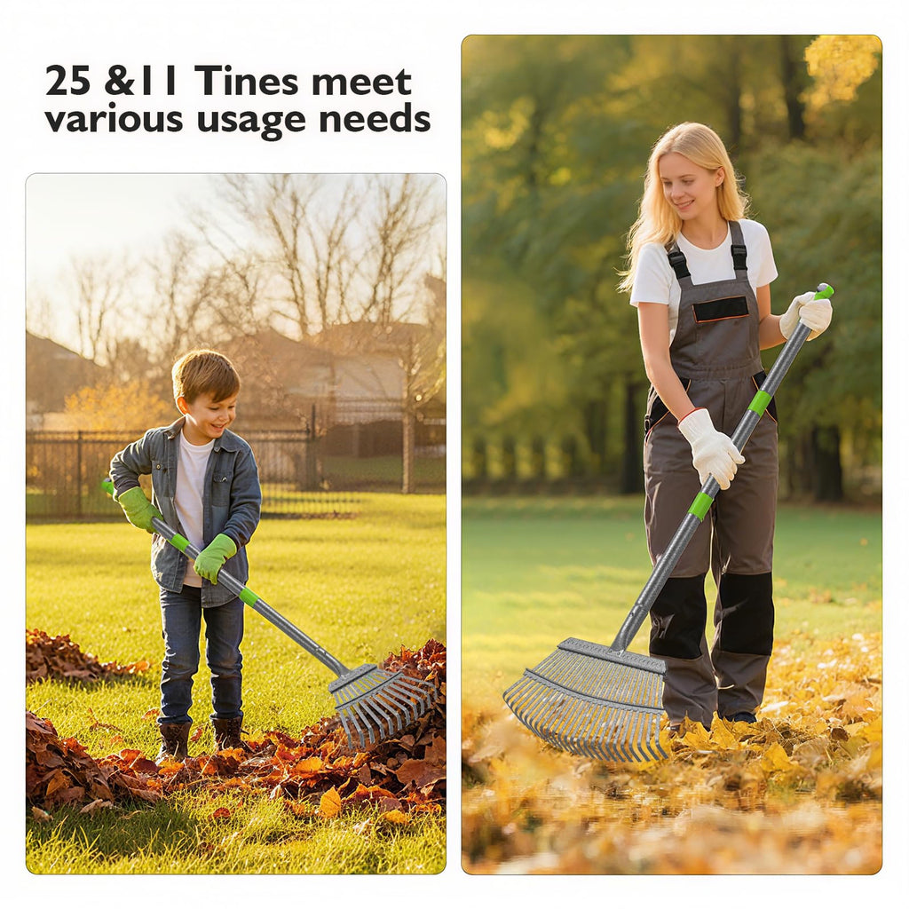 GARDENWORK Leaf Rake for Leaves,36-73" Long Garden Rake with 25&11 Tines
