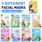 54 Pack Bulk Sheet Face Masks Skincare, Hydrating and Moisturizing Face Mask for All Skin Types, Collagen Facial Masks for Skin Care, Easter Basket Stuffers, Mothers Day Gifts (9 Types x 6 Pcs)