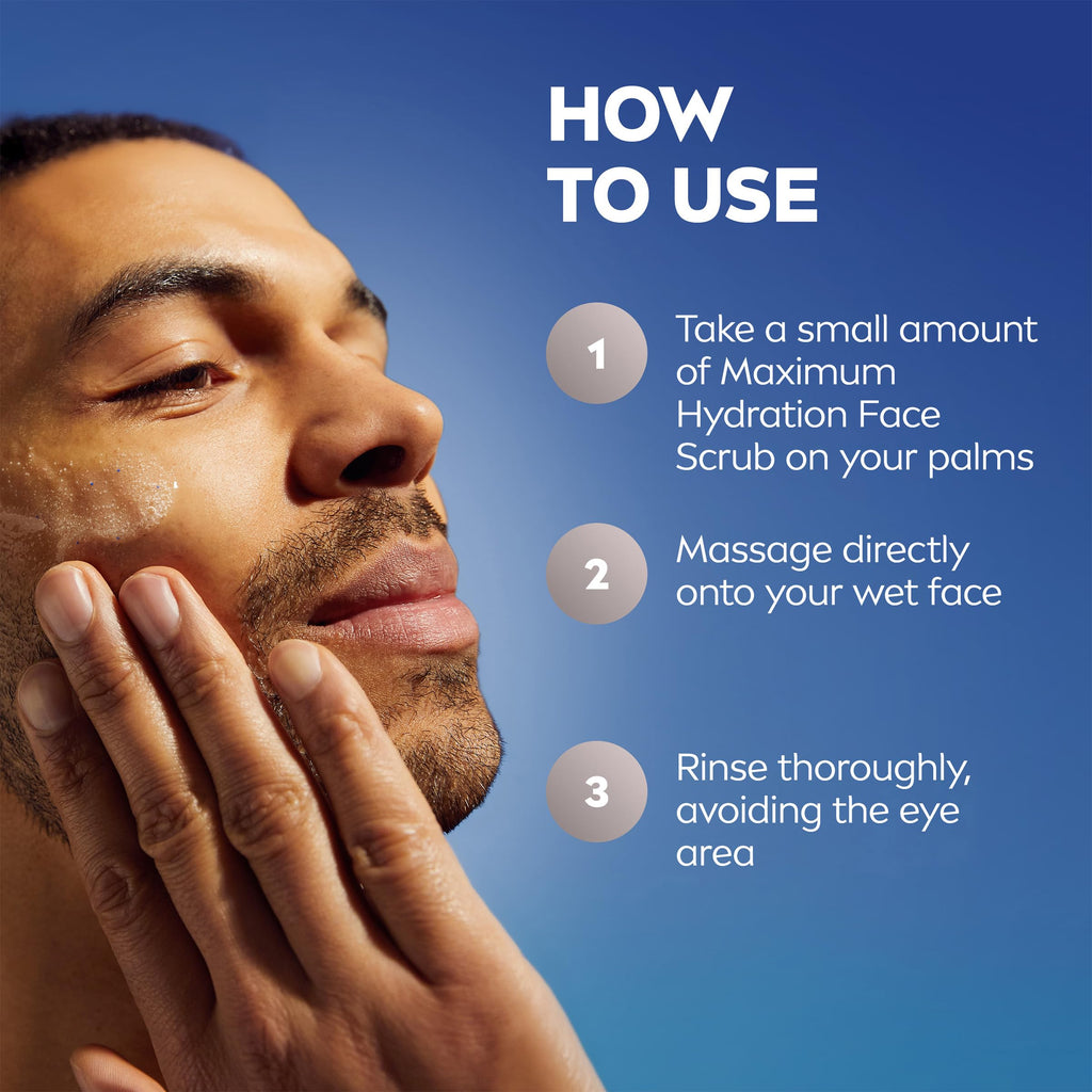 NIVEA MEN Maximum Hydration Face Scrub with Provitamin B5 and Aloe Vera, Exfoliating Face Wash Deeply Cleanses to Unclog Pores, 4.4 Oz Tube, Pack of 3