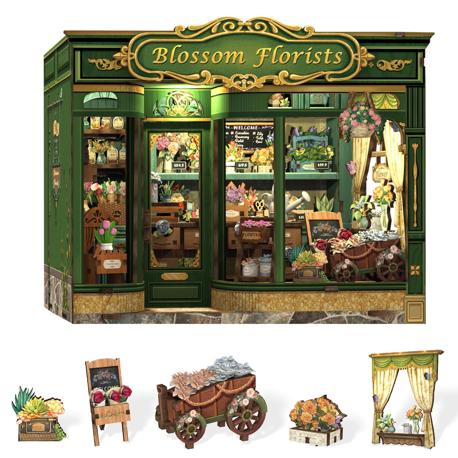 CUTEBEE Book Nook Kit - DIY Miniature House Dollhouse Kit for Adults and Teens, Booknook Tiny House Bookshelf Decor 3D Wooden Puzzle, Gifts for Family, Friends (Blossom Florists)