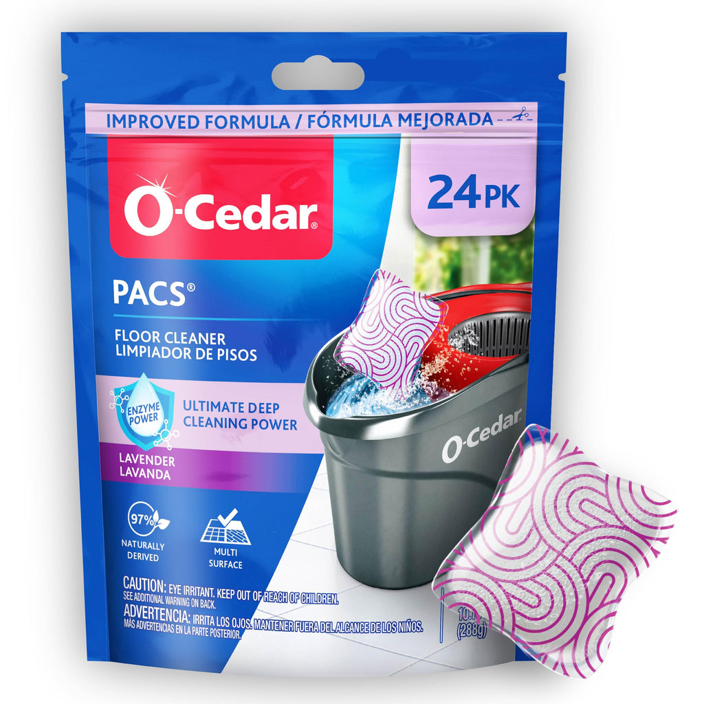 O-Cedar PACS Hard Floor Cleaner, Lavender Scent 24 Count (1-Pack) | Made with Naturally-Derived Ingredients | Safe to Use on All Hard Floors | Perfect for Mop Buckets
