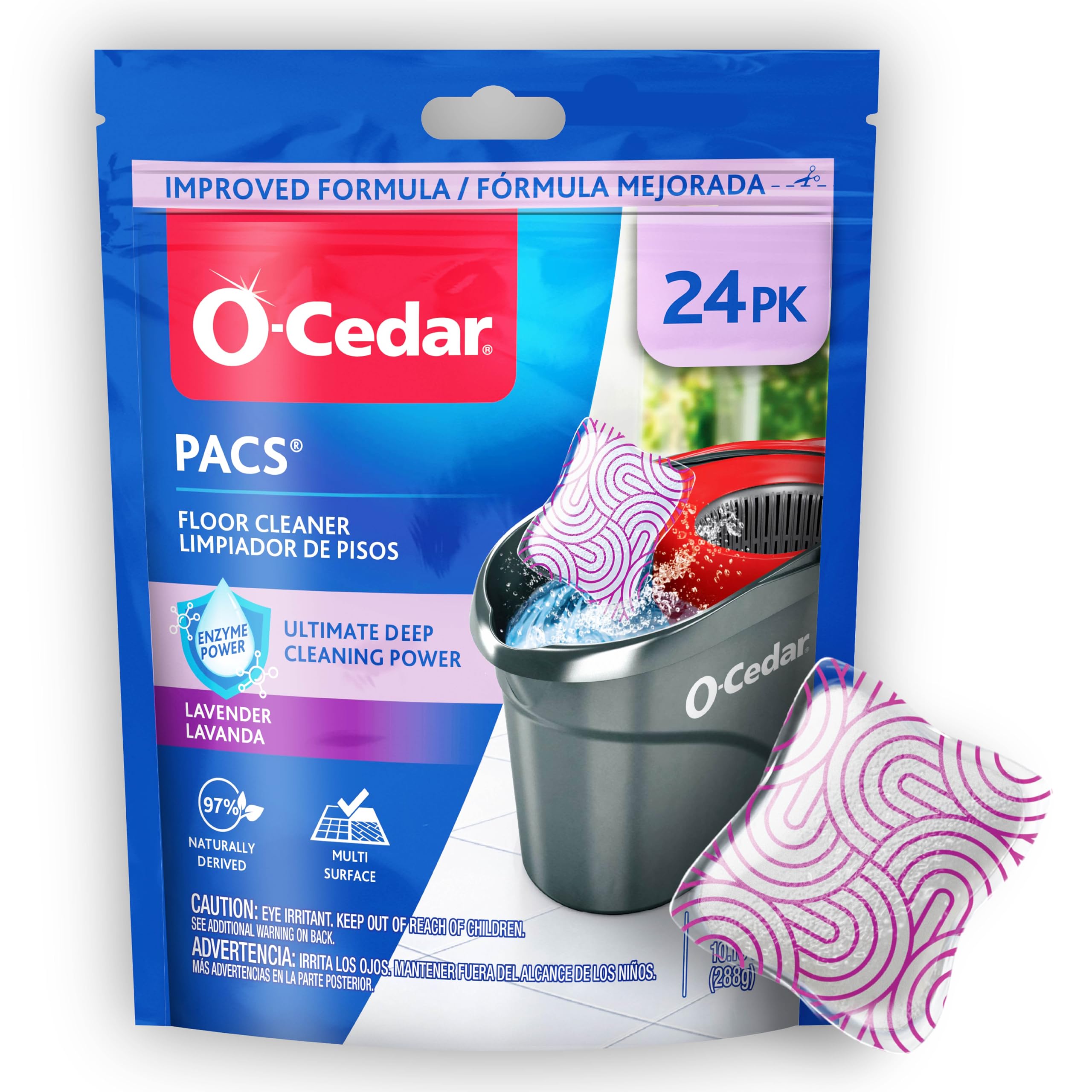 O-Cedar PACS Hard Floor Cleaner, Lavender Scent 24 Count (1-Pack) | Made with Naturally-Derived Ingredients | Safe to Use on All Hard Floors | Perfect for Mop Buckets