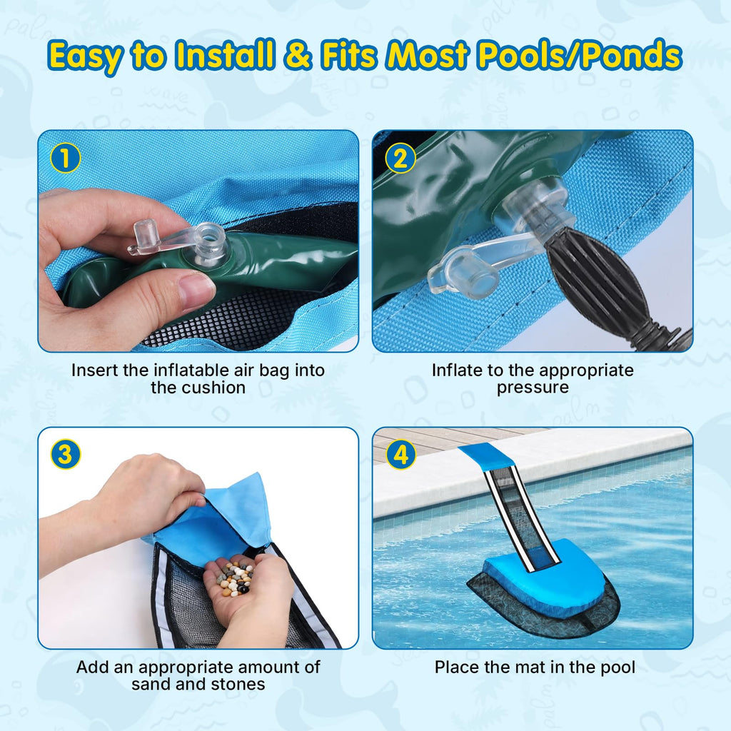 SDLDEER Animal Saving Escape Ramp Critters, 2Pcs Frog Saver Pads Ladder for Swimming Pools Lily Pad for Frogs Float Life Saving Wildlife Duck Creature Rescue Bridge Log Maintenance Kits（Blue）