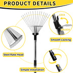 Garden Rake for Leaves,Heavy Duty Metal Adjustable Leaf Rake for Lawns,Long Handle 33"-69" with Expandable Head 8"-15",Garden Tools for Yard Lawn Shrub Garden Beds