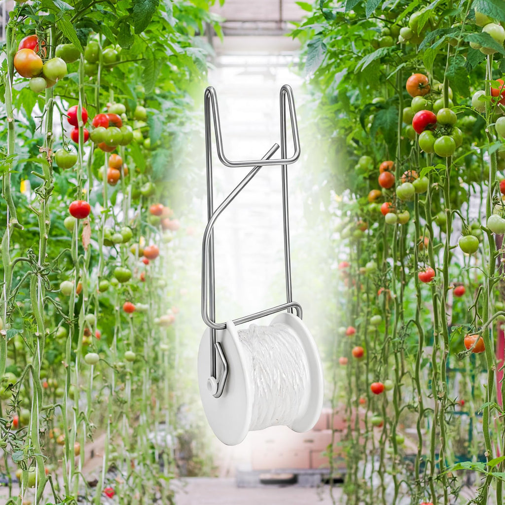 Yarlung 24 Pack Tomato Roller Hooks with 49.2 Feet String and 240 Pcs Clips for Tomato Support Trellis, Grape, Climbing Plants, Greenhouse, Flower Vine, Garden Twine Crop