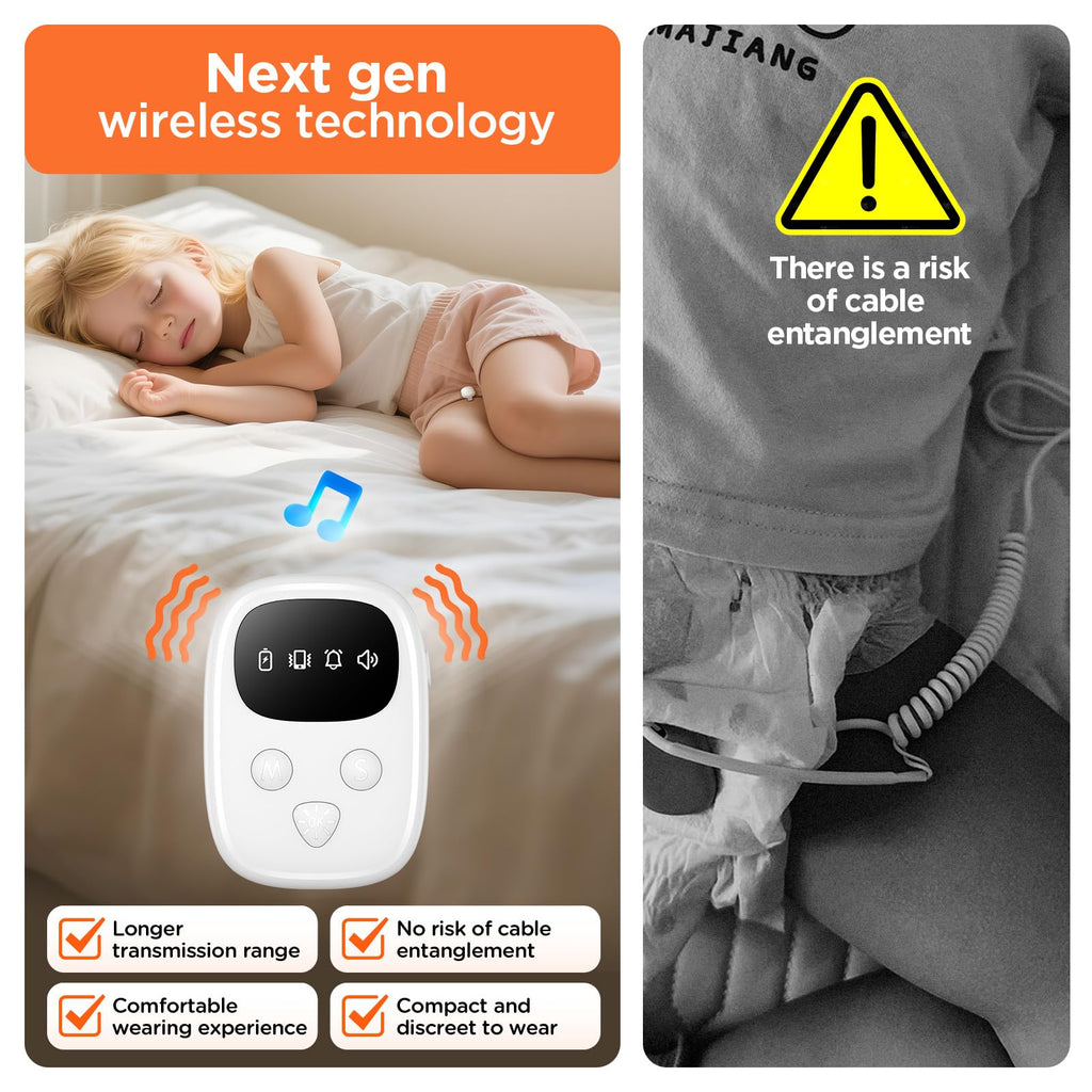 2026 New Wireless Bed Wetting Alarm for Boys and Girls, White Bedwetting Alarm, Compact & Comfortable Wireless Sensor, 7 Melodies 3 Modes,Includes Progress Card and Stickers