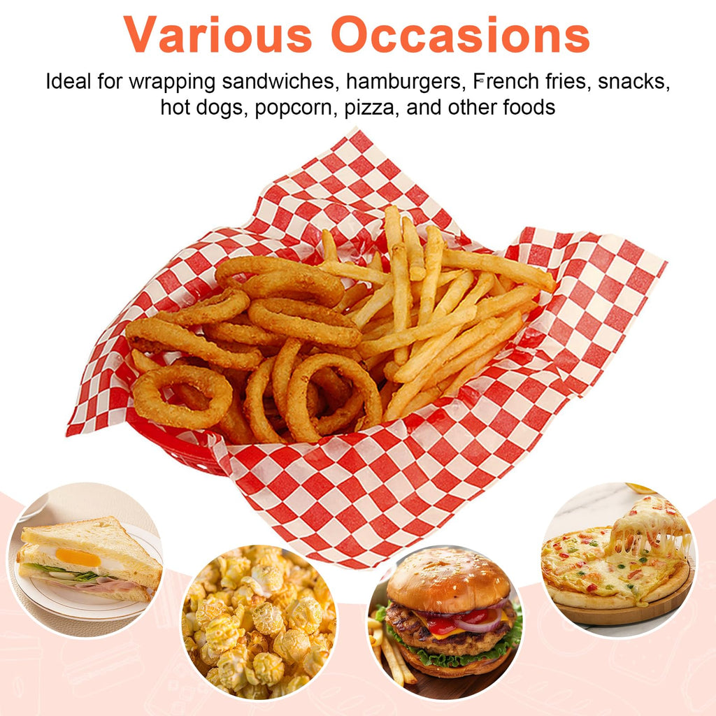 Ninsula Deli Paper Sheets 126P, 11.5x11.5 In Checkered Sandwich Paper Wraps, 6 Colors Basket Liners For Food Serving, Grease Resistant Burger Wrappers for BBQ, Picnic, Party(Colorful)