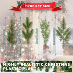 40 Pcs Artificial Pine Branches Assorted Faux Pine Stems Cedar Leaves Needle Sprigs Plastic Fake Christmas Greenery Pine Picks for Xmas Tree Wreaths Garlands DIY Accessories Home Decor (40, Green)