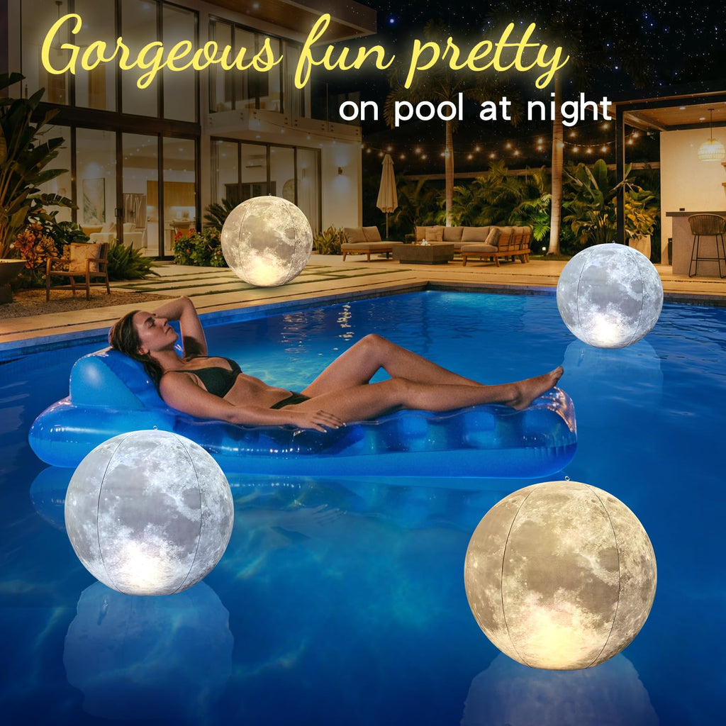 Cootway Full Moon Floating Pool Lights - 15" Inflatable Waterproof Solar Pool Lights that Float, Cool White&Warm White Light Up Pools Balls, Float or Hang in Pond Backyard Garden Party Decorations(2)