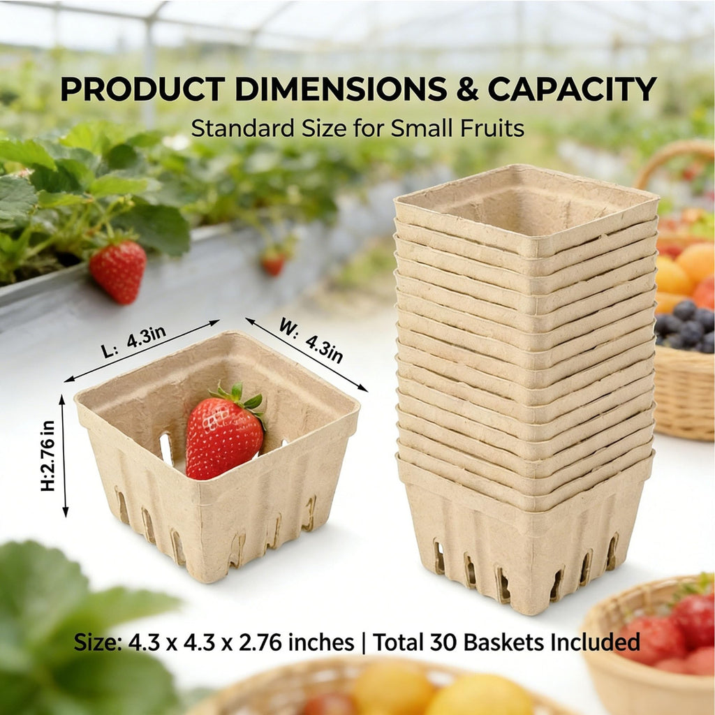 40 Pack Natural Pulp Fiber Berry Basket,Small Molded Produce Vented Basket