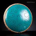 Steel Tongue Drum - HOPWELL 15 Note 14 Inch - Percussion Instrument - Hand Pan Drums with Music Book, Drum Mallets and Carry Bag, D Major, Malachite Green