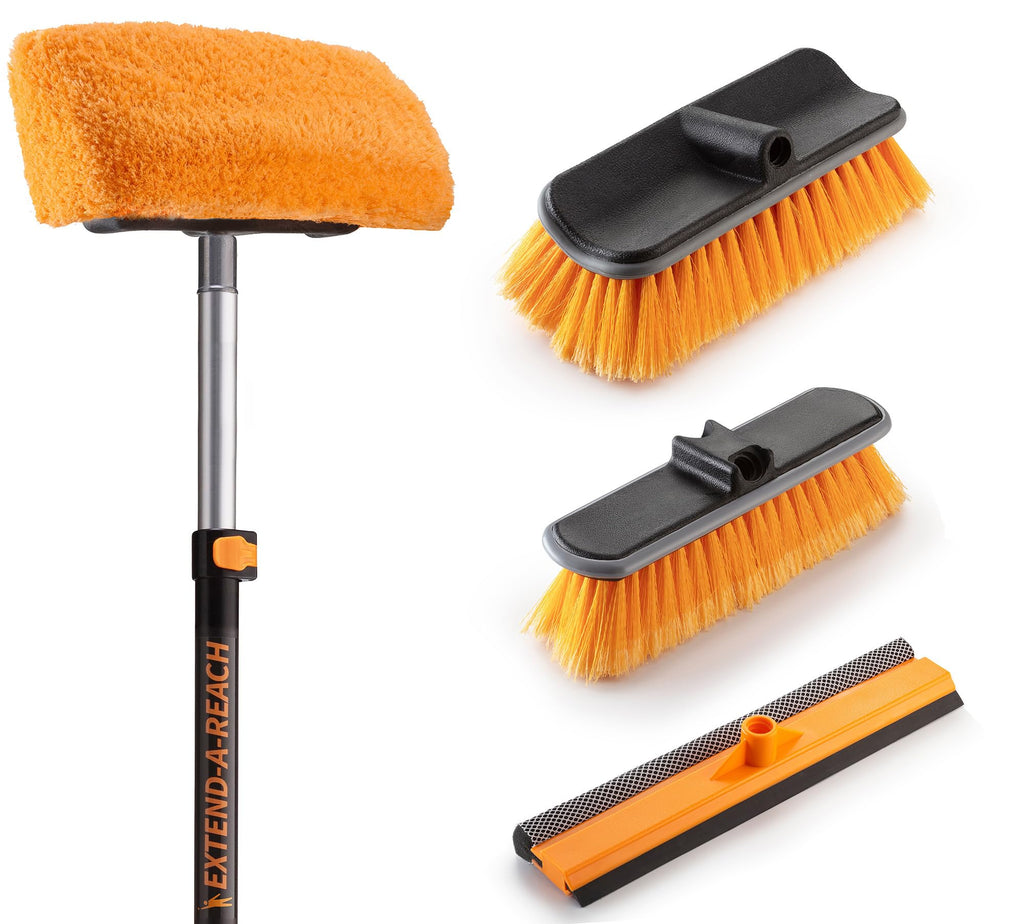 14 Foot Exterior House Cleaning Brush Set with 5-8 ft Extension Pole // Vinyl Siding Brushes with Telescopic Extendable Pole & Window Cleaning Squeegee Tool // The Ultimate Extension Scrub Brush Set