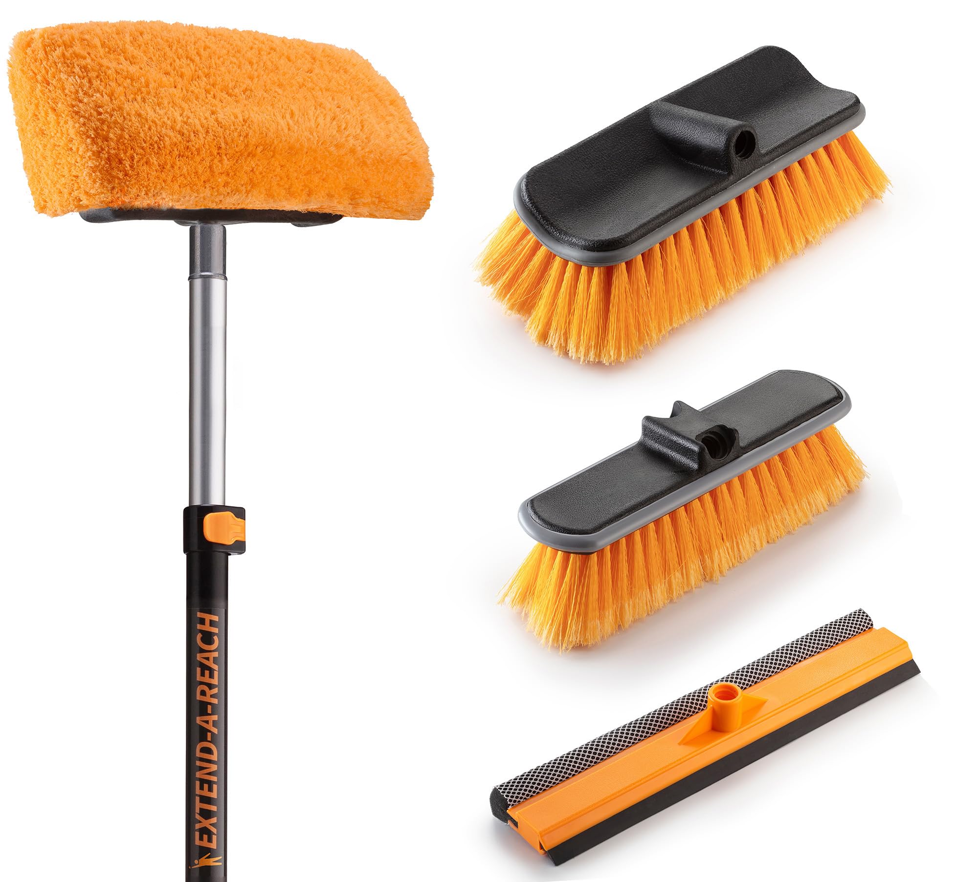 14 Foot Exterior House Cleaning Brush Set with 5-8 ft Extension Pole // Vinyl Siding Brushes with Telescopic Extendable Pole & Window Cleaning Squeegee Tool // The Ultimate Extension Scrub Brush Set