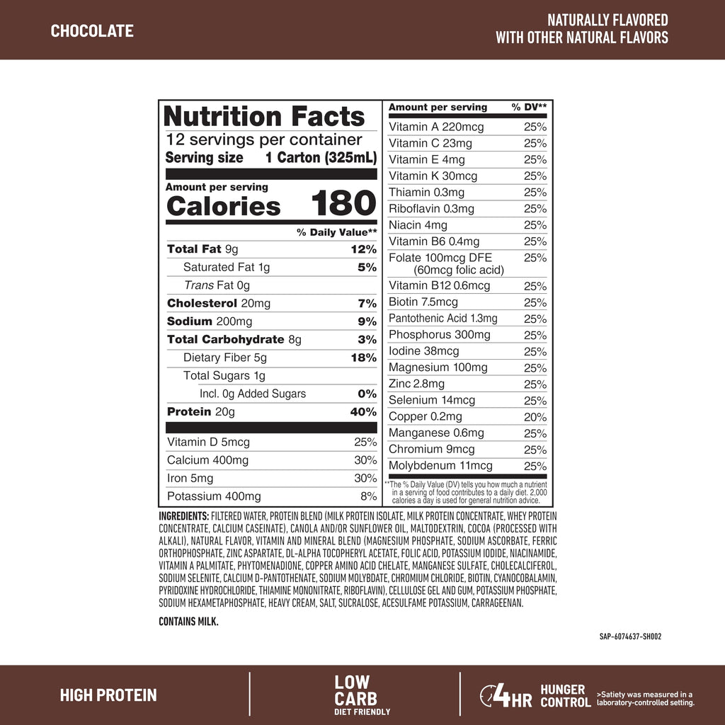 SlimFast Protein Shake, Chocolate- 20g Protein, Meal Replacement Shake Ready to Drink, High Protein with Low Carb and Low Sugar, 24 Vitamins and Minerals, 12 Count (Pack of 1) (Packaging May Vary)