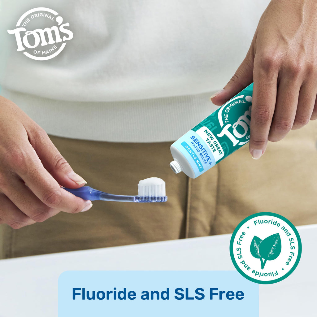 Tom's of Maine Rapid Relief Plus Sensitive Teeth Toothpaste, Fluoride Free, Gentle Mint, 4.5 Oz, 3 Pack, Clinically Proven Enamel Safe, Builds Arginine and Calcium Shield Around Teeth