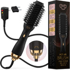 Manual Dual Voltage Blowout Hair Dryer Brush, Professional Hot Air Brush for European Travel 110V-120V/220V-240V, Black Gold Dryer and Volumizer for Women, 2.4 INCHES Oval Shape