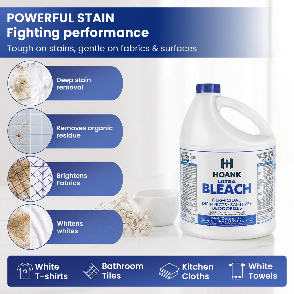 (6 Gallons) - Liquid Chlorine Bleach, for Laundry, Household and Commercial Cleaning, Multipurpose Cleaner, 1 Gallon Jugs. Ready to Use.