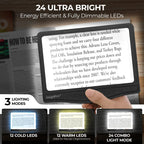 MAGNIPROS Patented 5X Large LED Page Magnifier with Detachable Stand | Eye Caring 3 Color Light Modes & Anti-Glare Lens to Reduce Eye Strain-Ideal for Reading Fine Print, Crafting, Low Vision Seniors