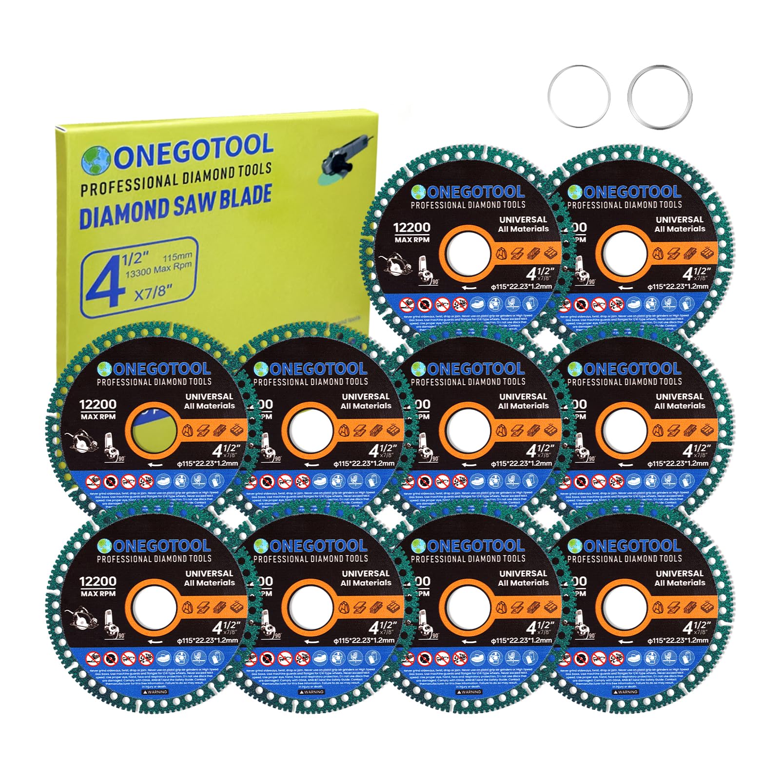 ONEGOTOOL 4-1/2 inch Indestructible Cutting Discs for Angle Grinder 7/8" Blades Cut Off Wheels Diamond Tool Metal rebar Porcelain Tile Granite Marble Smooth Cutter (10pcs)