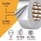 4 Pack Buck Aluminum Foil Tape – 2 Inch x 216ft (72 yd), 3.6 Mil – HVAC Tape for Ductwork, AC, Dryer Vents & Insulation – Silver Foil Tape for Metal Repair, Exhaust Sealing & Air Conditioning