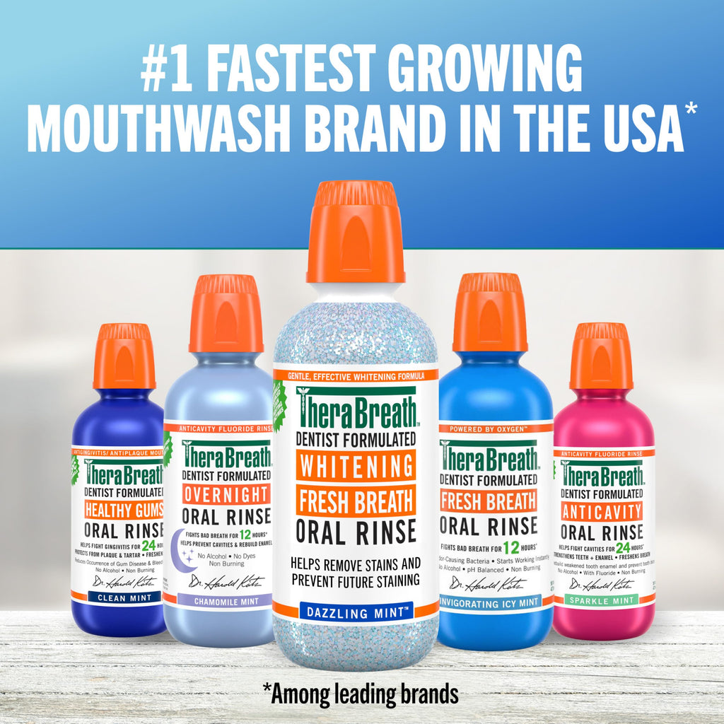 TheraBreath Whitening Mouthwash, Dazzling Mint, Dentist Formulated, 16 Fl Oz (2-Pack)